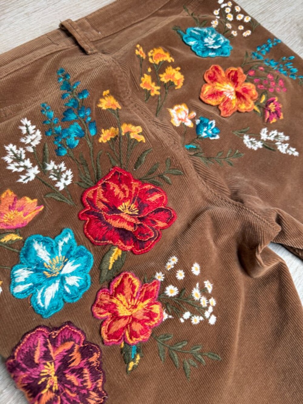 Driftwood x Free People Farrah Floral Embroidered Corduroy Flare Pants 28 - Picture 8 of 8